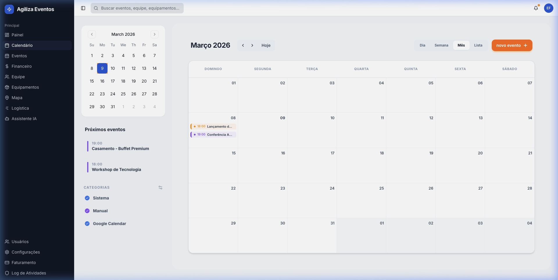 Calendário Agiliza Eventos