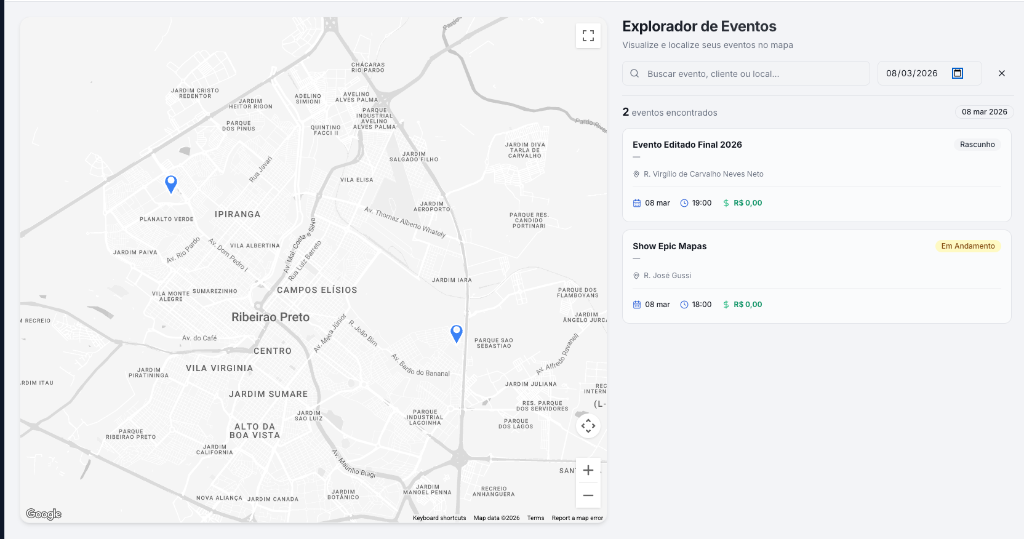 Explorador de Eventos no Mapa